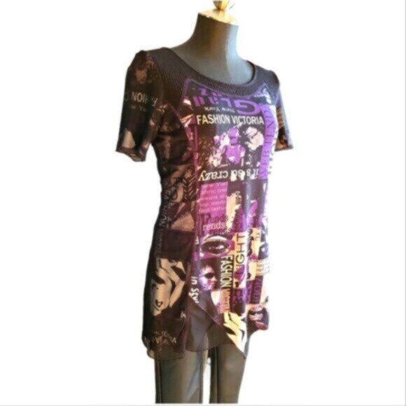 Bellissima Mixed Media Print Tunic Top Sz Small - Picture 1 of 8
